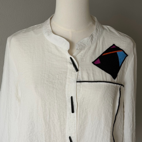Ali Miles Pop Art Patchwork White/Cream Tunic Shirt with Abstract Accents-XS(S/M - Picture 2 of 16